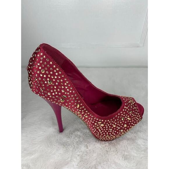 Lilliana Womens Size 7 Red Rhinestone Peep Toe Stiletto High Heels - Picture 5 of 8